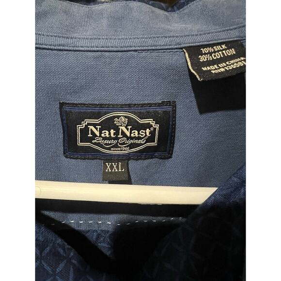 Nat Nast Luxury Originals Short Sleeve Silk Front Pocket Blue Shirt Mens XL - Picture 5 of 5